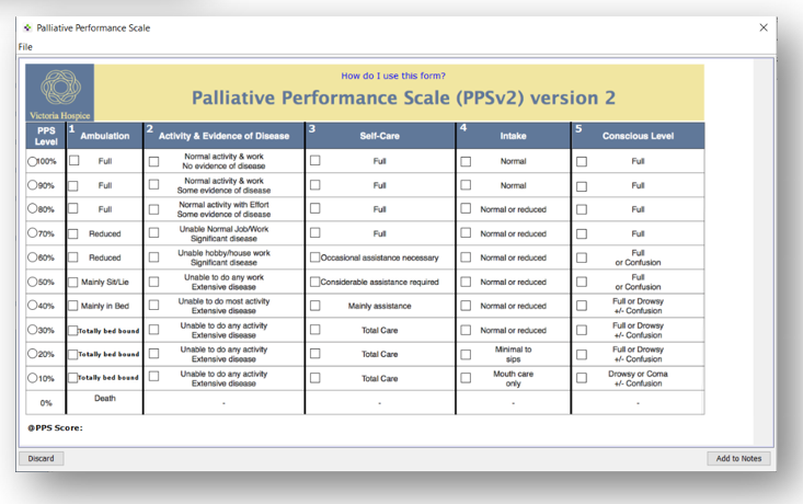 Palliative Performance Scale feature